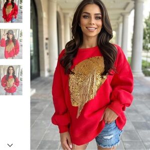 Red Sequins Fringe Pullover